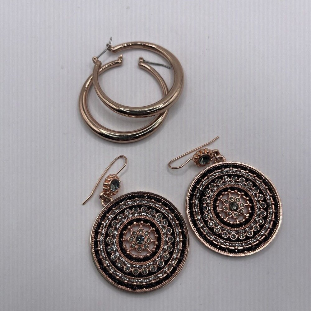 Set Of 2 Rose gold tone  Round Fashion Earring Sets
